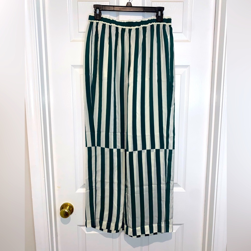AYR Green and White Wide Leg Striped Pants